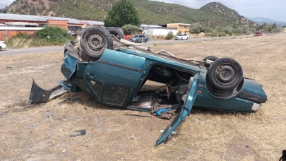Ters dönen otomobilden sağ kurtuldu
