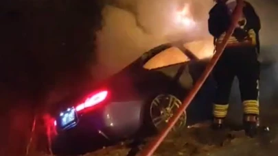 Kontrolden çıkan lüks araç ağaçlara çarparak alev alev yandı