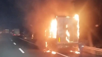 Otoyolu’nda tırın dorsesi alev alev yandı