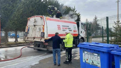 Yol süpürme aracında yangın çıktı