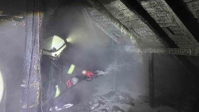 Bacadan çıkan yangın 2 katlı evin çatısını sardı