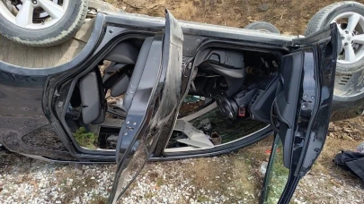 Kontrolden çıkan araç takla attı