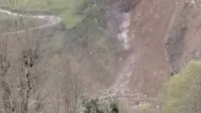 Yamaçtan düşen kaya saniye saniye kameraya yansıdı