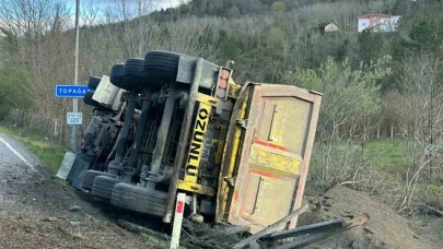 Kamyon devrildi: Sürücü yaralandı