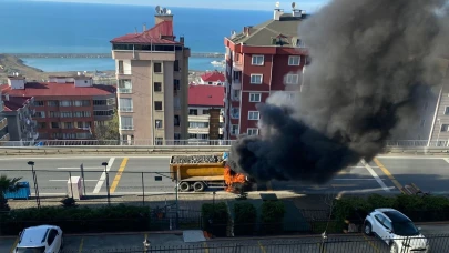 Taş kamyonu yangını korkuttu