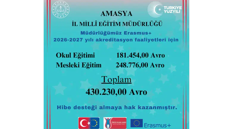 Amasya MEM’e 430 Bin Avro Müjde