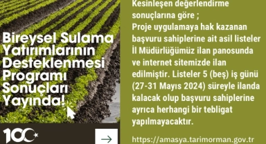 Bireysel Sulama Destekleme Sonuçları Açıklandı
