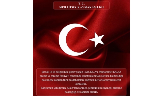 Karaaslan’dan, Şehit Muhammet Kalaz için başsağlığı mesajı!