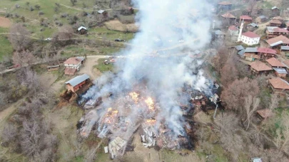 Yangında 3 ev, 6 ahır, 9 samanlık ve 2 ambar kullanılamaz hale geldi