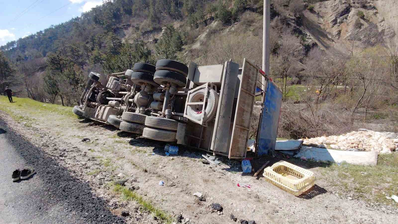 devrilen-kamyondan-surucu-kurtuldu-onlarca-tavuk-telef-oldu
