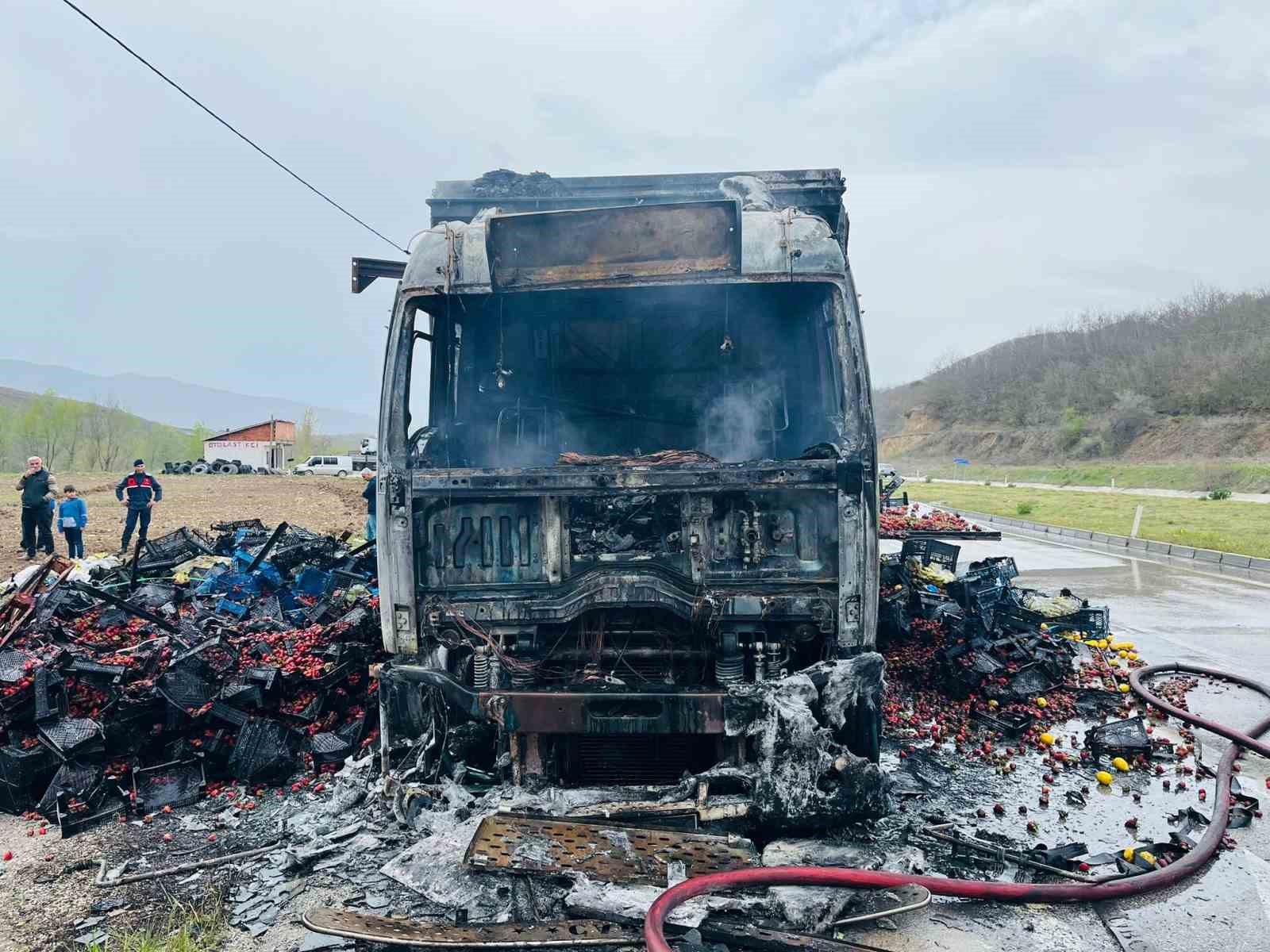 tokatta-cilek-yuklu-kamyon-yandi